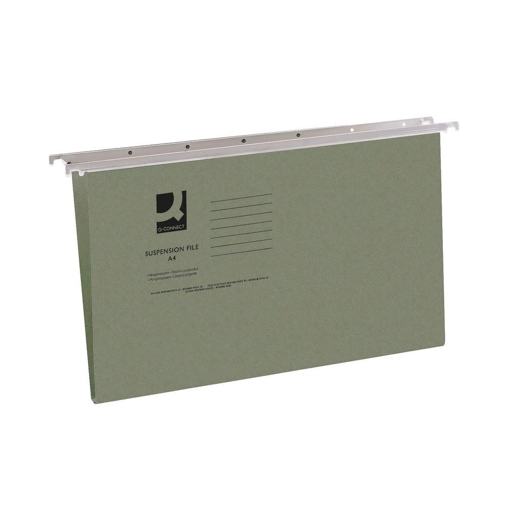 Q-Connect Foolscap Tabbed Suspension Files (Pack of 50) KF21001, Green