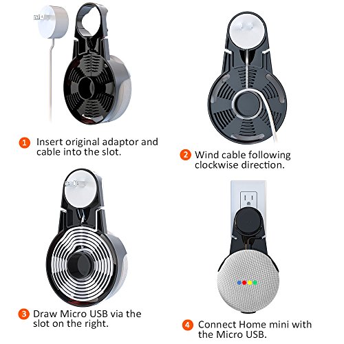 Pobon Outlet Wall Mount Hanger Stand for Google Home Mini Voice Assistants, Bcway AI Home Mini Accessories Smart Speaker Holder Built-in Cable Management Without Messy Wires or Screws
