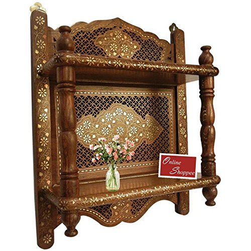Wooden Wall Bracket Sheesham Wood Double Shelf Mandir