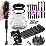 Electric Makeup Brush Cleaner and Dryer | USB Rechargeable Cleaning Tool with 2 Adjustable Speeds | Automatic & Professional Spinner | BONUS 10 Essential Make-up Brushes Set | Great GiFT for Women
