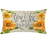 NIDITW Nice Gift Rustic Farmhouse Countryside Sunflower You are My Sunshine Cotton Linen Lumbar Throw Pillow Case Cover Home Chair Couch Outdoor Decor Oblong 12x20 inches