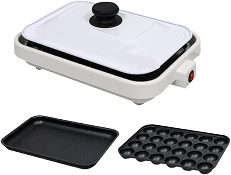 Amazon Co Jp たこ焼き器 2枚プレート 24穴 着脱式 蓋付き 家庭用 2in1ホットプレート 調理家電 2wayホットプレート 焼き肉 蒸し料理可能 卓上 パーティープレート おしゃれ ホワイト ホーム キッチン