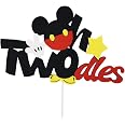 Mouse Birthday Cake Topper - Glitter 'Twodles' Decor For Boy's 2nd Birthday Party | Cake & Photo Prop - View #11