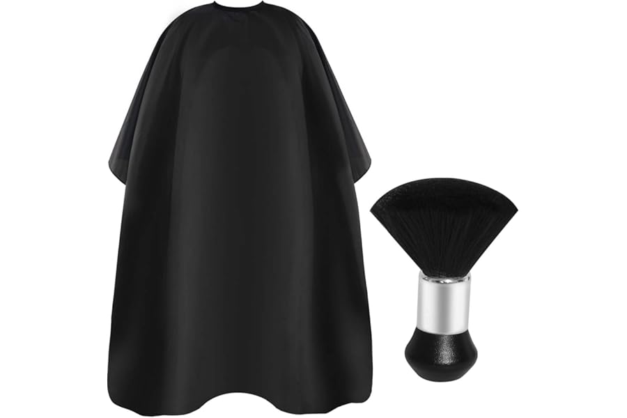 Omvoina Professional Haircut Cape with Adjustable Snap Closure and Neck Duster Brush, Salon Hair Cutting Cape, Barber Cape for Unisex