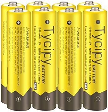 Tycipy 8 Pack 1.2V 1000mAh Rechargeable Ni-MH AAA Batteries