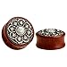 KUBOOZ(1 Pair) Vintage Wood Opal Center Flower Ear Plugs Tunnels Gauges Stretcher Piercings