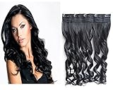 Beauty Wig World 23Inch 130gr One Piece 3/4 Full Head Curly Wave Clips in on Synthetic Hair Extensions Hairpiece Color#1