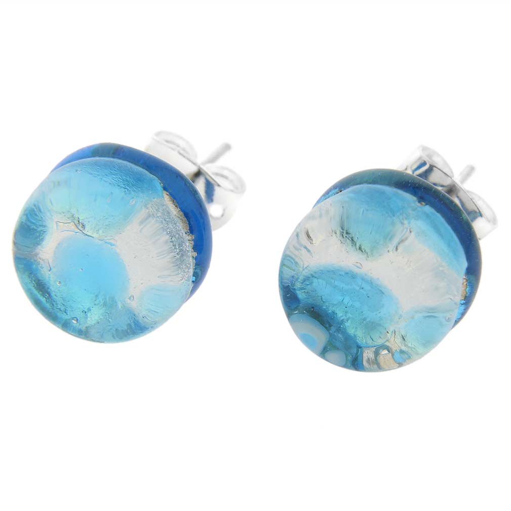 Glass Of Venice Murano Glass Venetian Reflections Round Stud Earrings - Aqua Silver