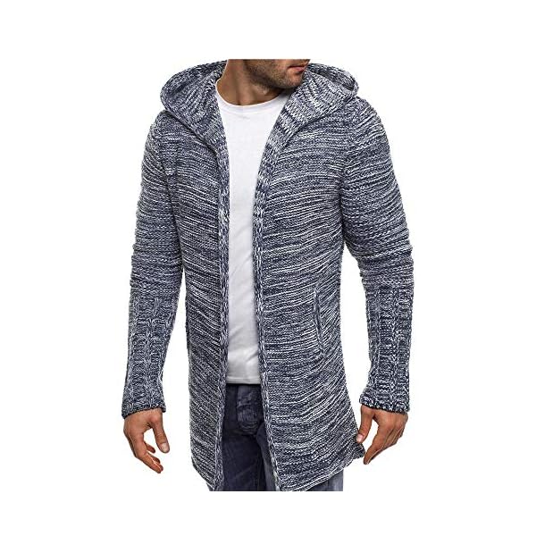 Men's Winter Clothes, Boomboom Men Hooded Solid Knitted Trench Long Sleeve Sweater Coats - Image 4