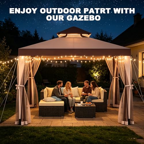 PHONDIKO 10x10 Outdoor Gazebo Canopy Tent with Mosquito Netting, Red, Double Roof Design image 21