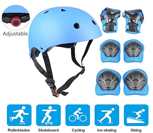 JIFAR Adjustable Helmet Protective Pads Knee Elbow Pads Wrist Guards Sports Support Safety Set Equipment for Scooter and Rollerblading Skateboard and Other Extreme Sports Activities (7 Pieces Sets)