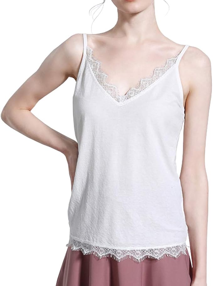 Women's Sexy Spaghetti Straps Tops Lace Basic Spaghetti Strap Tank Top (S, OYH04-white) at 