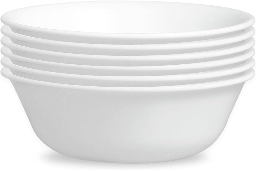Corelle Vitrelle 6-Piece Soup/Cereal Bowl Set Triple Layer Glass and Chip Resistant, 18-Oz Lightweight Round Bowls, Winter Fr Book