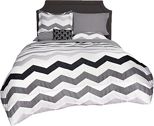 Beco Home Bedding Collection: 8 Piece Bed-in-a-Bag Comforter Set, Chevron (Grey/White), Full