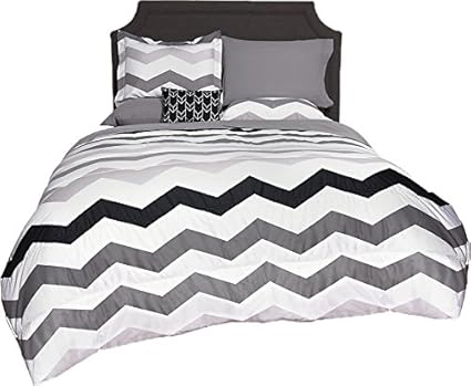 Amazon Com Beco Home Chevron Comforter Grey White Queen Home