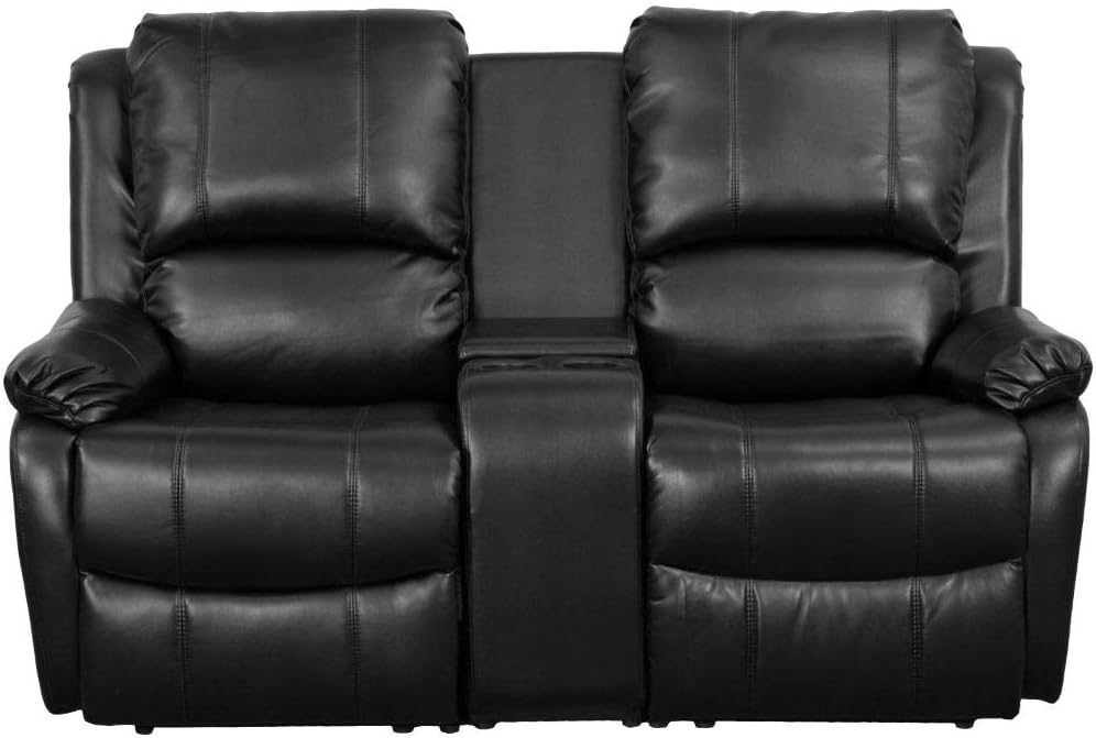 Flash Furniture Allure Series 2-Seat Reclining Pillow Back Black LeatherSoft Theater Seating Unit with Cup Holders: Furniture & Decor