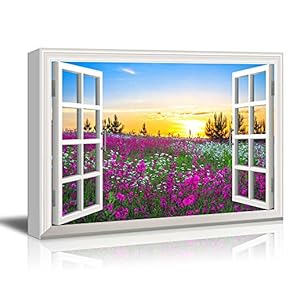 Creative Window View Beautiful Summer Sunrise Over a Blossoming Meadow