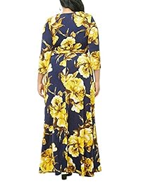 Vestido largo cruzado floral de mujer Meenew Vestido largo de manga 3 4 talla grande con cinturón