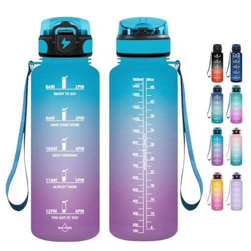 Trinkflasche - Trinkflasche 1,5 Liter - Trinkflasche mit Strohhalm BPA Frei, Trinkflasche Sport, Trinkflasche Kohlensäure Geeignet, Wasserflasche für Gym, Fahrrad, Fitness, Camping und Schule