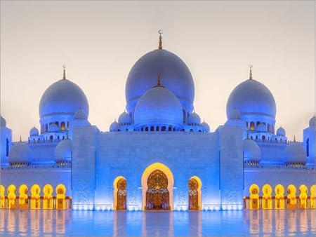 Posterlounge Acrylglasbild 160 x 120 cm: Sheikh Zayed Grand Mosque bunt beleuchtet von Editors Choice - Wandbild, Acryl Glasb