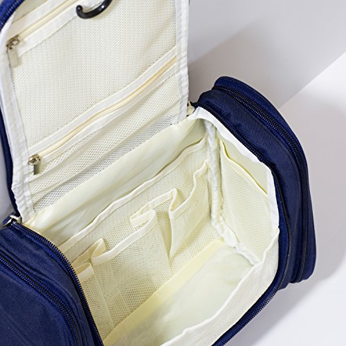 Hanging Toiletry Bag Travel Cosmetic Kit - Large Essentials Organizer - Sturdy Hook Makeup bag - Heavy Duty Waterproof for Men and Womens (Dark Blue)