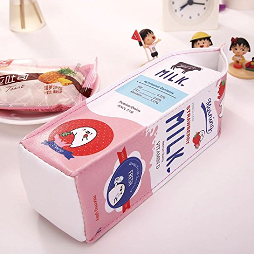Coerni Novelty Cute Pencil Holder Case Creative Milk Shape Pencil Bag For Kids on SALE(Pink)