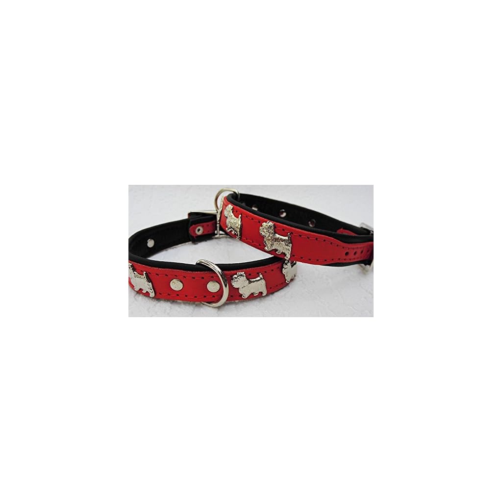 Lusy011 <em>Westie</em> Hunde Halsband, Leder, Halsumfang 3035cm, ROT, NEU(PL