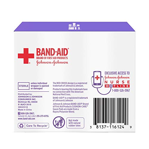 BAND-AID BRAND CUSHION CARE STERILE GAUZE PADS FOR PROTECTION OF MINOR CUT, SCRAPES & BURNS, ABSORBENT & NON-ADHESIVE FIRST AID WOUND CARE DRESSING PADS, SMALL SIZE, 2 IN X 2 IN, 25 CT