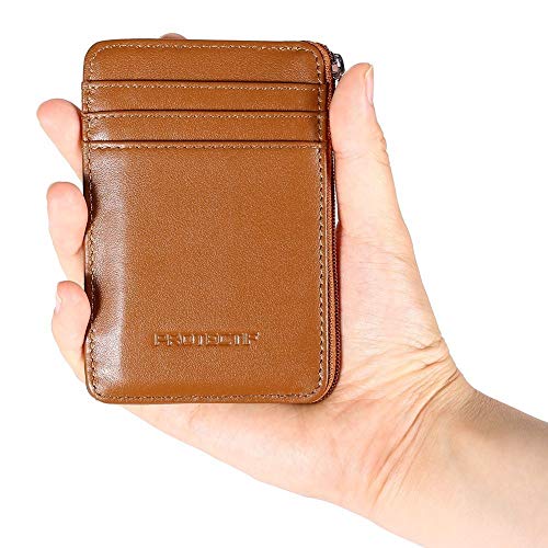 Protectif Leather RFID Blocking Front Pocket Wallet with Zipper, Card Sleeves and Id Window