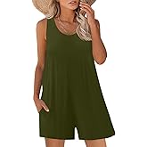 Nfsion Womens Summer Casual Sleeveless Rompers Tank Crewneck Wide Leg Loose Shorts Jumpsuit Overalls with Pockets