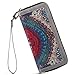 Women Canvas Zipper Clutch Purse Credit Card Wallets to Organize Your Cash,Bank Card,and Phone with Removable Wristlet Strap