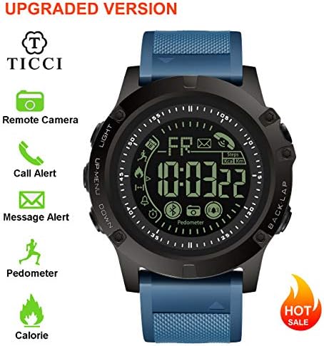 Upgraded T3 Electronic Fitness Tracker Digital Sports Bluetooth Smart Watch Waterproof Pedometer Remote Camera Incoming Call or Message Notification Reminder for iOS Android Smartwatch Men (Blue)