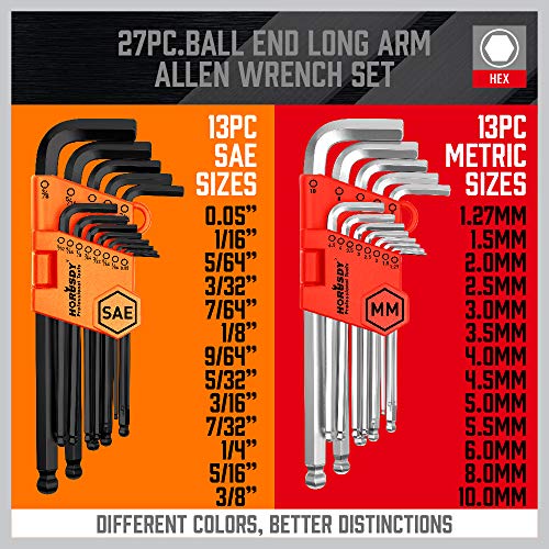 HORUSDY Allen Wrench Set, Hex Key Set Long Arm Ball End Hex Wrench Set