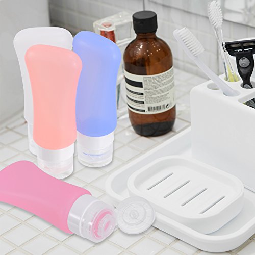 Ameauty Travel Bottles Set for Liquids- Squeezable Leakproof Bottles Protable Silicone Travel Containers - For Shampoo, Conditioner, Lotion, Toiletries - 3 OZ, Pack of 4