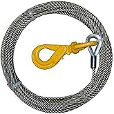 B/A Products Winch Cable, 3/8" x 75' Fiber Core with Self Locking Swivel Hook