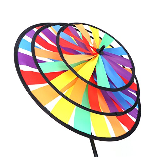 NNDA CO Triple Wheel Rainbow Wind Spinner, Cute Cartoon Kids Colorful Windmill Toy