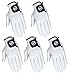 Pack of 5 Men White Cabretta Leather Golf Gloves Both Right and Left Hands