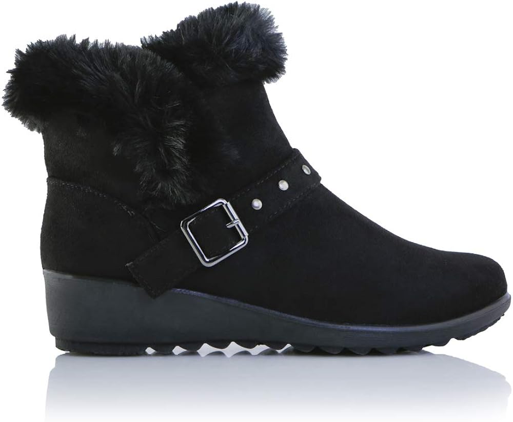 Cushion Walk Faux Fur Trim Suedette Ankle Boots Amazon.co.uk Shoes & Bags