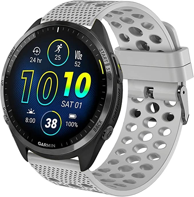 Blueshaweu Compatible for Garmin Forerunner 965 Bands, Silicone Replacement Wristbands Sport Strap with Metal Buckle, Fits 5.5"-7.8" Wrist, Grey