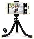 Bastex Universal Compact Flexible Octopus Style Black Tripod Stand Holder/Mount with Adapter for Smartphone / GoPro Hero All Versions - Includes Remote