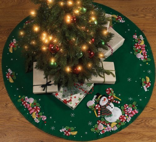 Bucilla Candy Snowman Tree Skirt Felt Applique Kit-43" Round by Bucilla