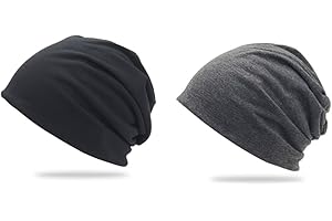 2 Piece Solid Color Skull Cap Set Double Layer Thin Knit Beanie Lightweight Pull-On Head Cover for Women Men
