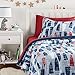 Amazon Basics Kid's Easy Care Microfiber Bed-in-a-Bag 5-Piece Bedding Set, Twin, Red and Blue Feathers