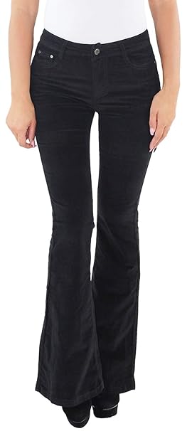 Sotala Damen Cordhose Schlaghose Bootcut Flared Kord Stretch Stoff Hose Damenhose Schwarz