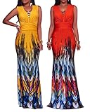 YouSun Women's Summer Casual Floral Print Sexy V-Neck Sleeveless Long Stretch Bodycon Party Maxi Dress