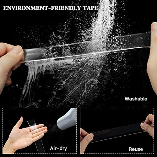 Svipear Double Sided Tape for Walls, Strong Sticky Nano Mounting Tape Heavy Duty, Reusable Traceless Adhesive Tape, Removable Transparent Tape for Poster Carpet (16.4Ft)