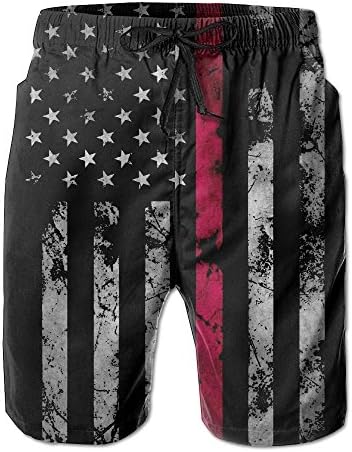 STLYESHORTS Firefighter Thin Red Line American Flag Men's Polyester Beach Shorts Quick Dry