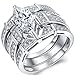 MABELLA Trio Sterling Silver Cubic Zirconia CZ Marquise Wedding Ring Set Anniversary for Women