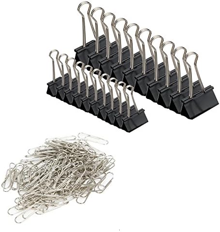 100 PCS Office Clips Set for Binder Clips 10 PCS Big Size Clips and 10 PCS Small Size Clips,Paper Clamp 40 per Box, 2-Pack