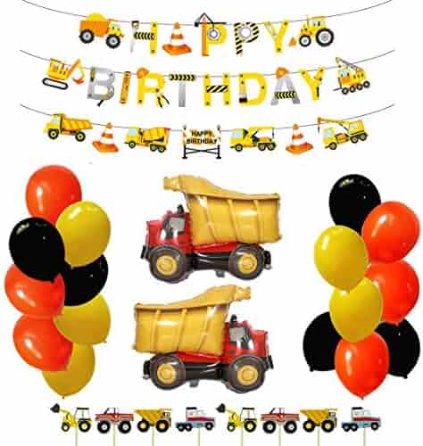 Amosfun Construction Birthday Banner Happy Birthday Banner